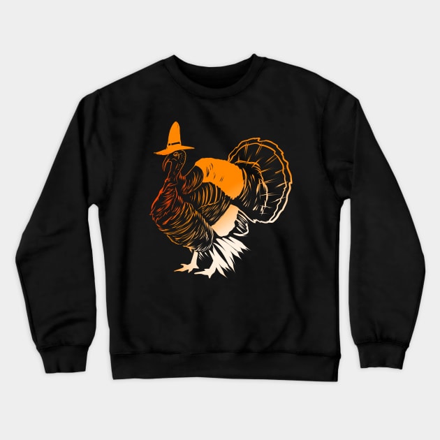 Stylized Turkey With A Pilgrims Hat For Thanksgiving Crewneck Sweatshirt by SinBle